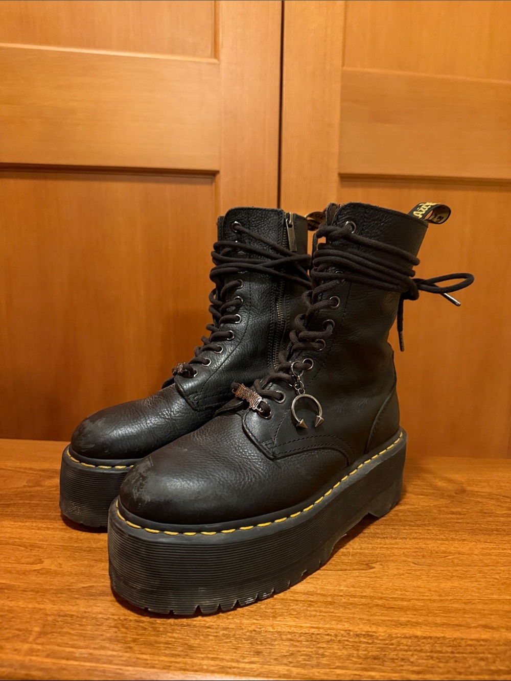 Dr Martens x Dolls Kill Black Platform Lace-Up Combat Boots with Ring Charm